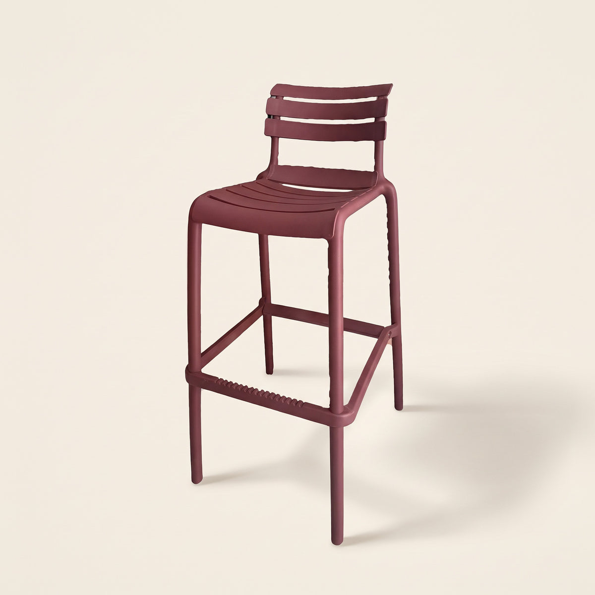 Slatted Bar Stool with Footrest – Burgundy