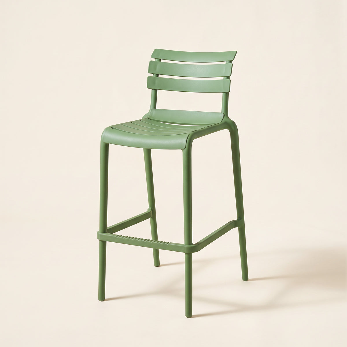 Slatted Bar Stool with Footrest – Green