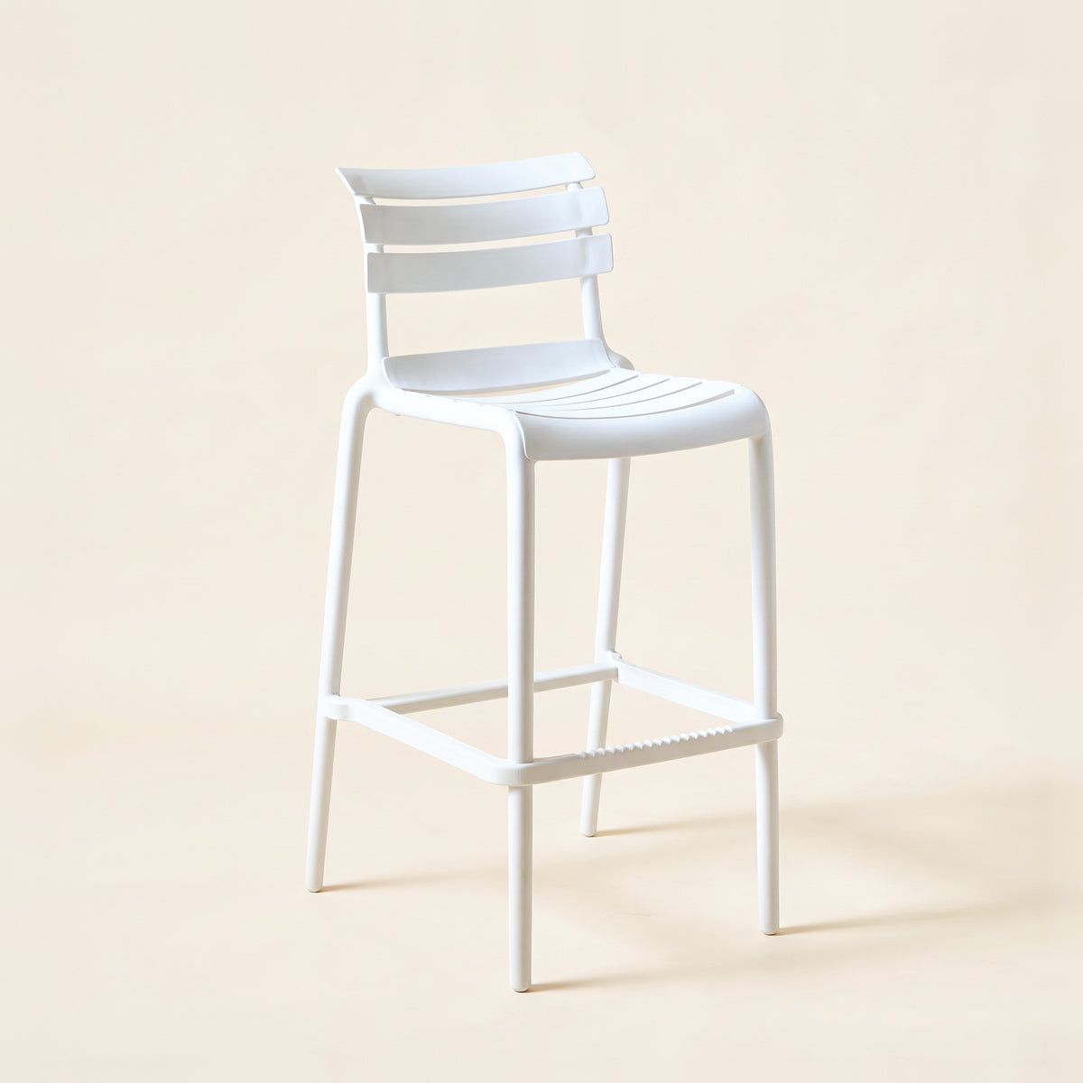 Slatted Bar Stool with Footrest – White