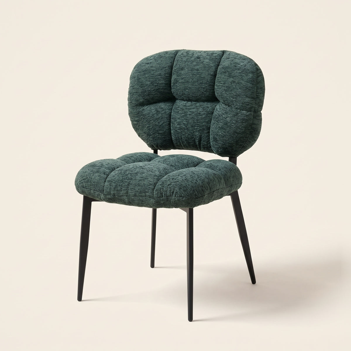 Tufted Faux Linen Dining Chair – Dark Green